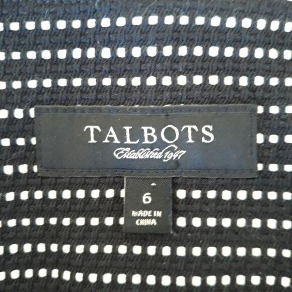 Talbots Blazer Cotton Collarless Scoop Neck Polka Dot Textured Black White 6 - Picture 3 of 12